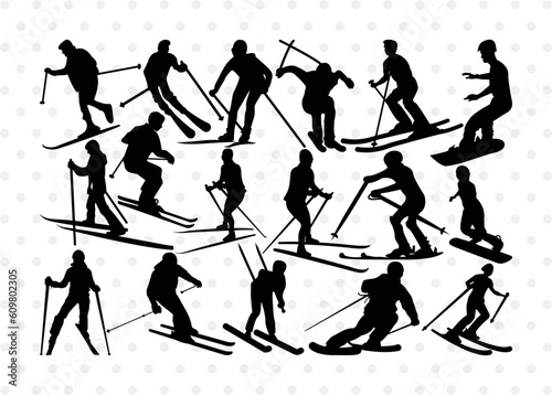 Skiing Silhouette, Skiing SVG, Skiing Bundle, Sport Svg, Ski Svg, Skis Svg, SB00128
