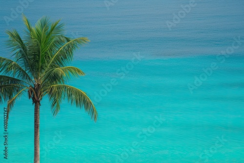 serene beach with a palm tree and crystal blue waters Generative AI