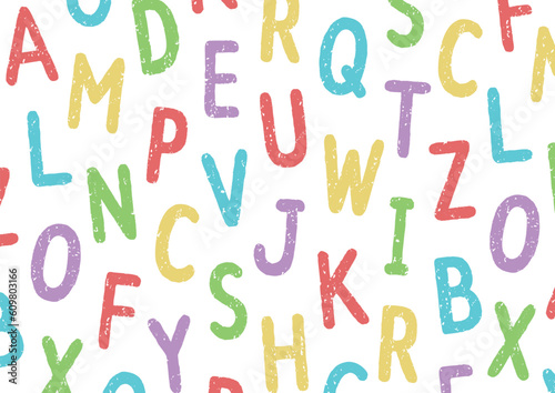 カラフルなクレヨンアルファベットの模様（※シームレスではありません）