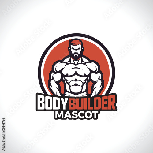 Body Builder Mascot Logo Design Muscular Men Strong Man Mascot Logo  © maryam