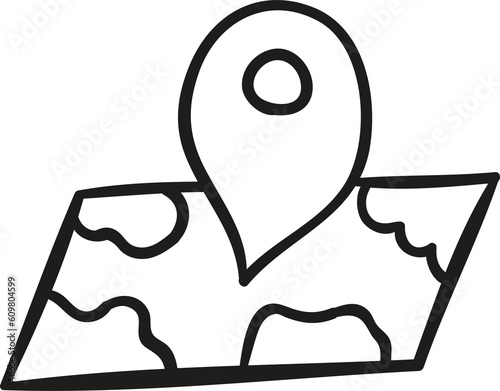 Pin map hand drawn outline style