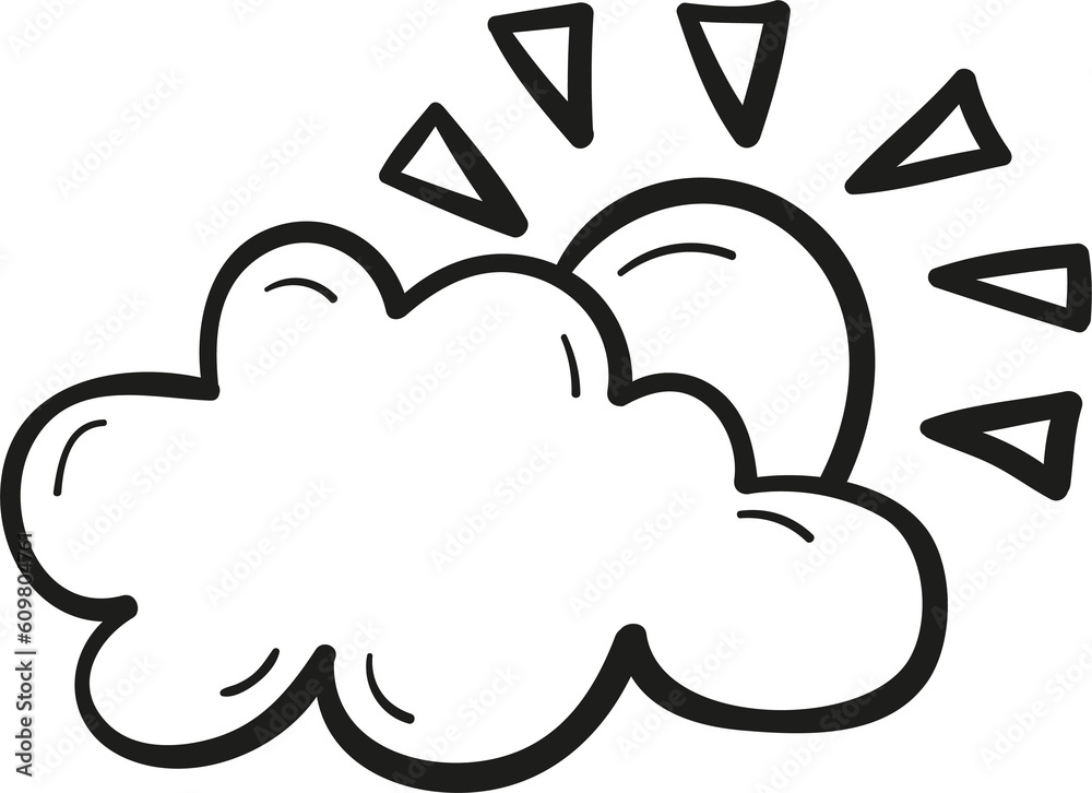 Sun behind rain cloud hand drawn outline style Sun behind rain cloud hand drawn outline style
