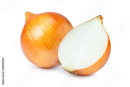 onion and cut in half sliced isolated on white background,