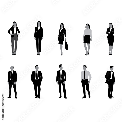 Silhouette icon of a businessman and a businesswoman