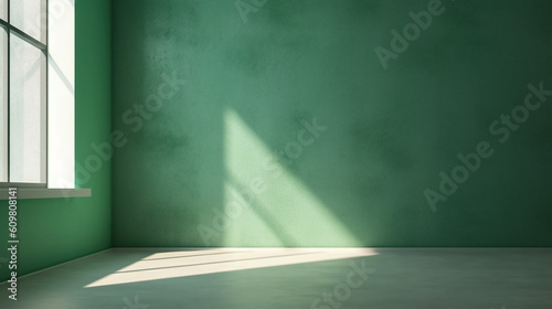 Empty room corner of dark pastel matte paint green wall