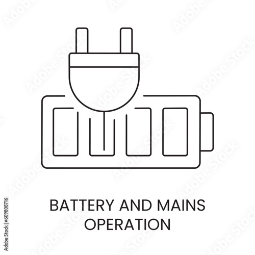 Vector line icon indicating dual power source: battery and mains.