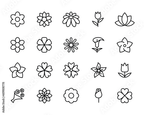 floral wreath Flower icon set collection nature, bouquets, flowers, bloom icons vector symbol logo illustration line editable stroke outline