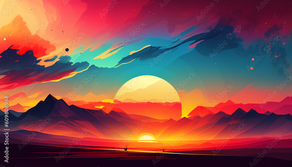 Multicolor blend sunset background. Radiant background. Generative AI