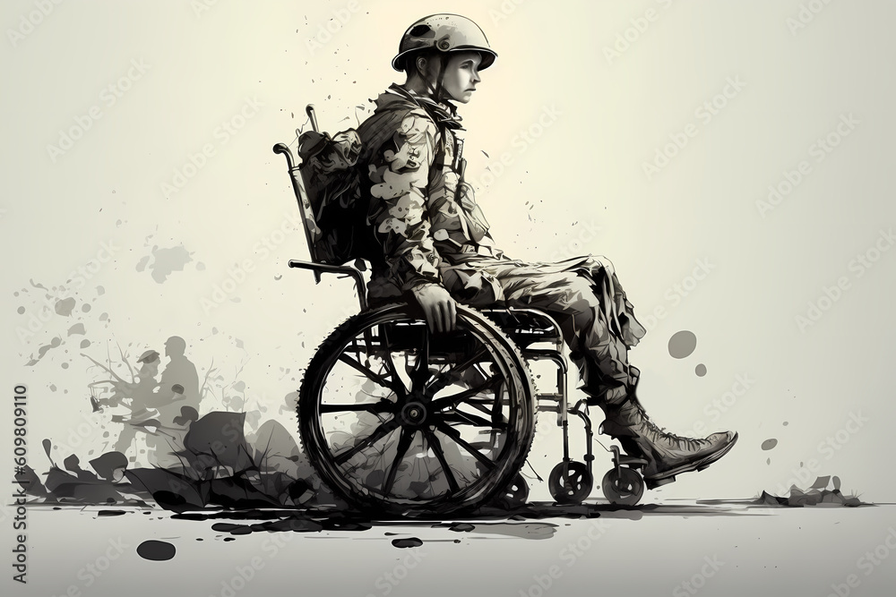 Obraz premium Disabled warrior physical trauma depressed sad