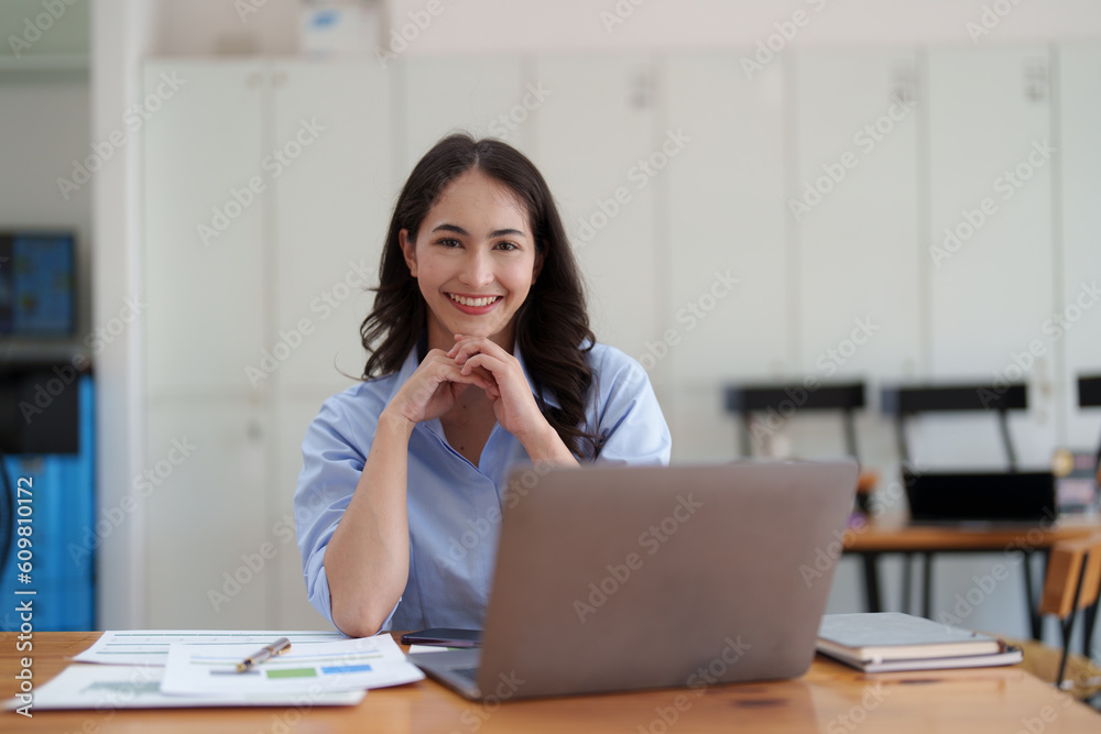 Accountant woman working on laptop and do document, tax, exchange, research, accounting and Financial advisor concept Accountant woman working on laptop and do document, tax, exchange, research, accounting and Financial advisor concept