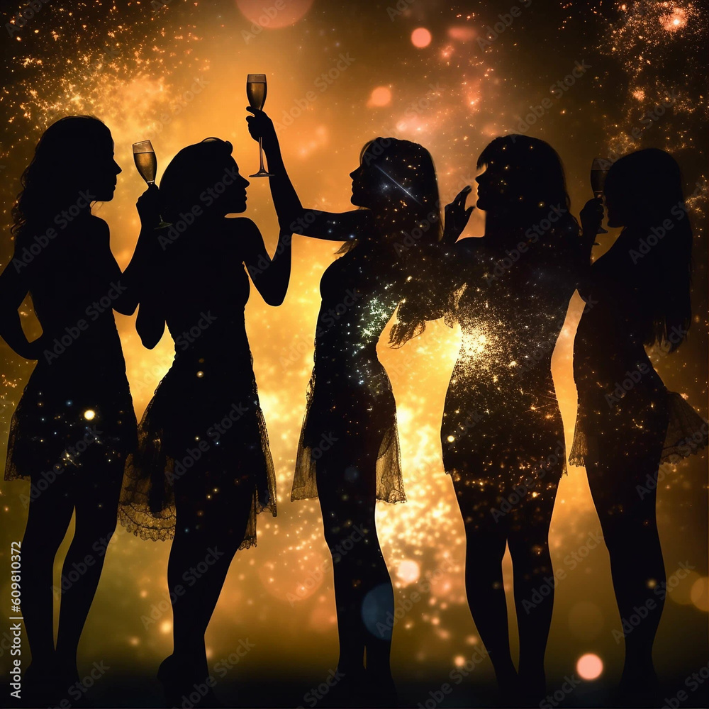 Silhouette of a Group of Women Toasting With Champagne Glasses Generative AI Silhouette of a Group of Women Toasting With Champagne Glasses Generative AI