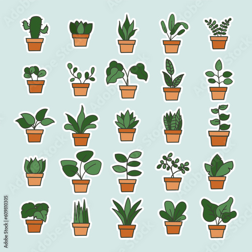 sticker set of plants vector hand drawn