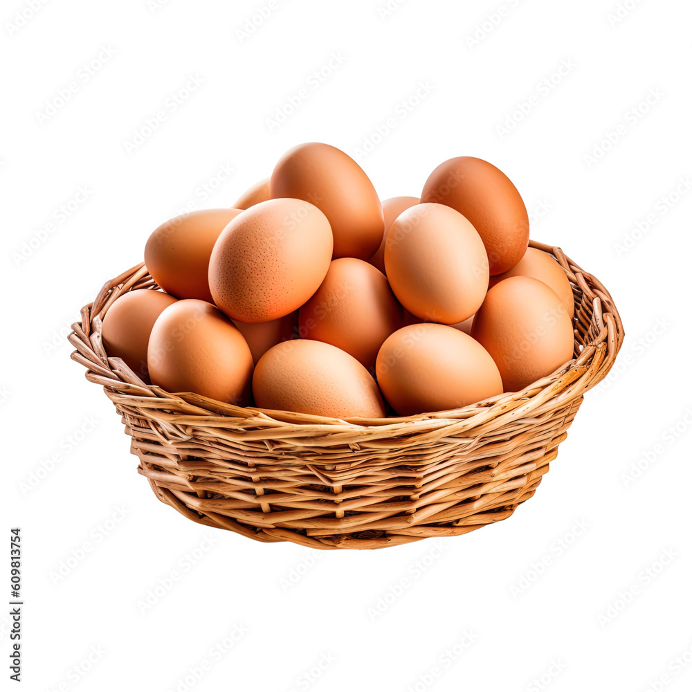 Eggs in basket isolated on transparent background. Created with Generative AI Technology Eggs in basket isolated on transparent background. Created with Generative AI Technology