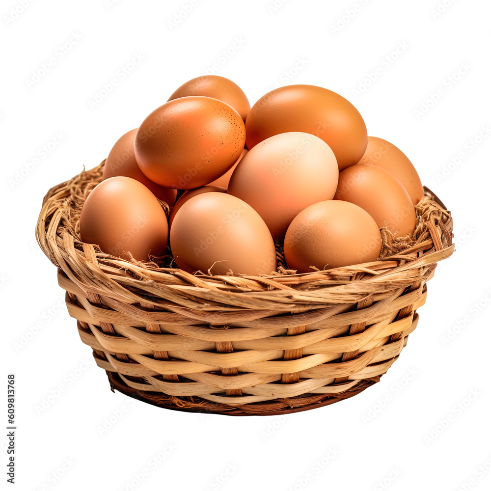 Eggs in basket isolated on transparent background. Created with Generative AI Technology Eggs in basket isolated on transparent background. Created with Generative AI Technology