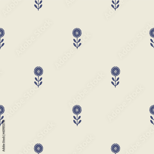 Masculine block print floral botanical vector pattern. Seamless sketchy flower organic style for rustic tile. 
