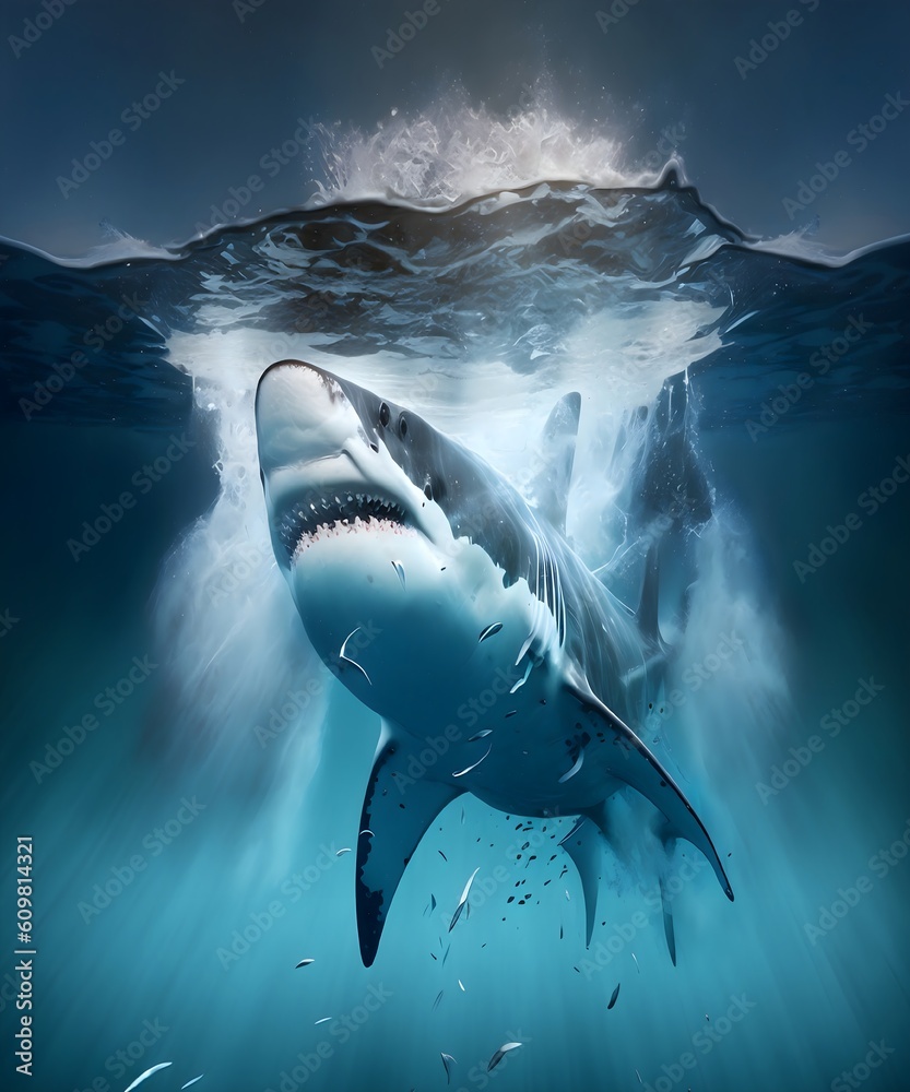 Fototapeta premium Shark Jumps out of the Ocean