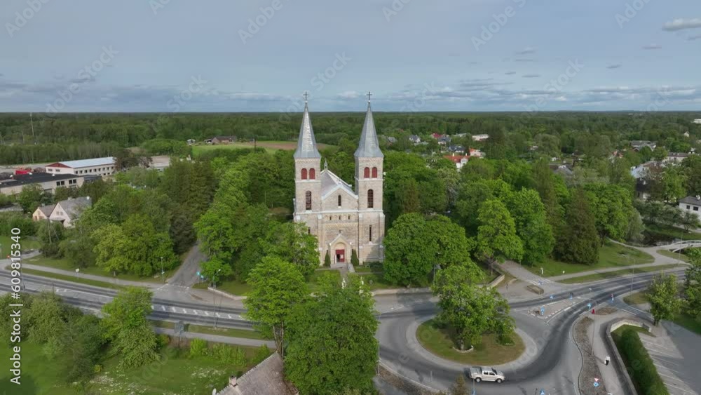 Aerial view of Rapla Maarja-Magdaleena Church which is the only rural church with two towers in Estonia. Aerial view of Rapla Maarja-Magdaleena Church which is the only rural church with two towers in Estonia.