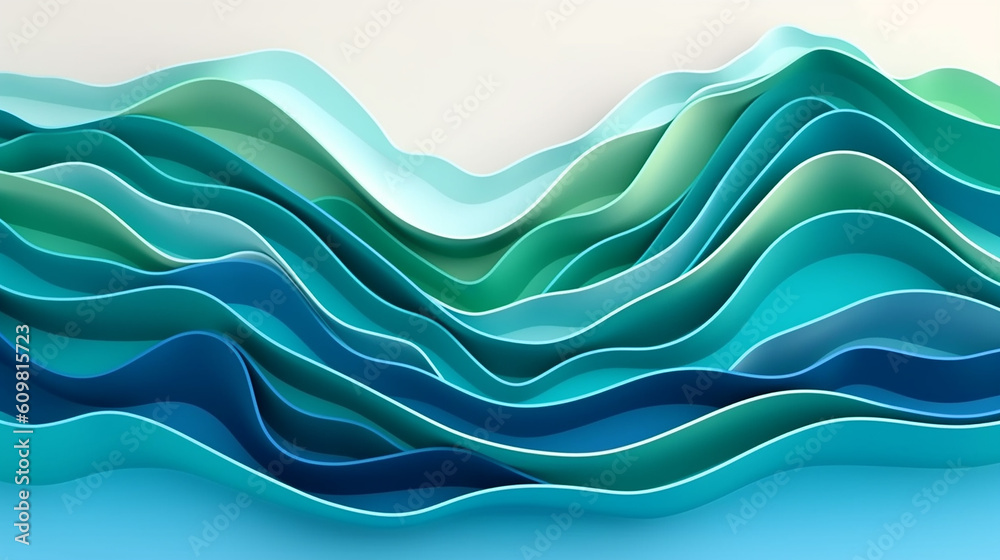 Paper cut topography relief imitation blue and green. Generative AI - obrazy, fototapety, plakaty 
