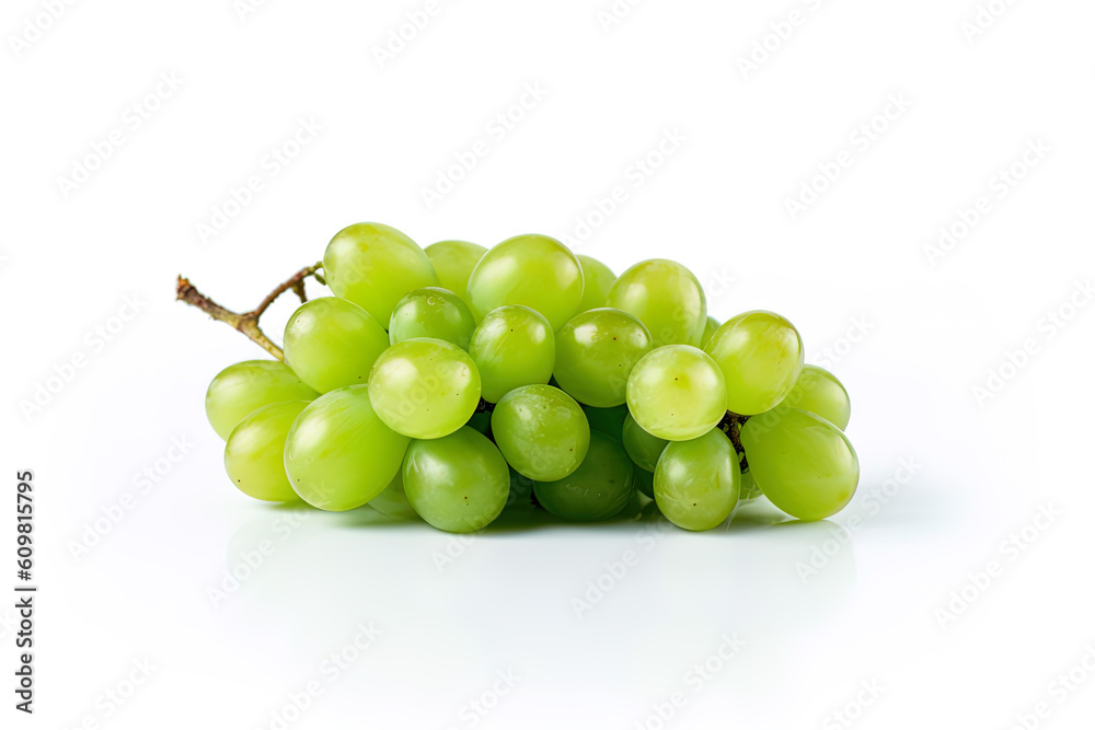 Fresh green grape bunch isolated on white background. Created with Generative AI Technology