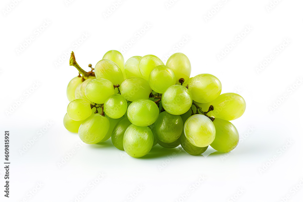 Fresh green grape bunch isolated on white background. Created with Generative AI Technology