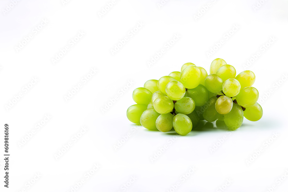 Fresh green grape bunch isolated on white background with copy space. Created with Generative AI Technology