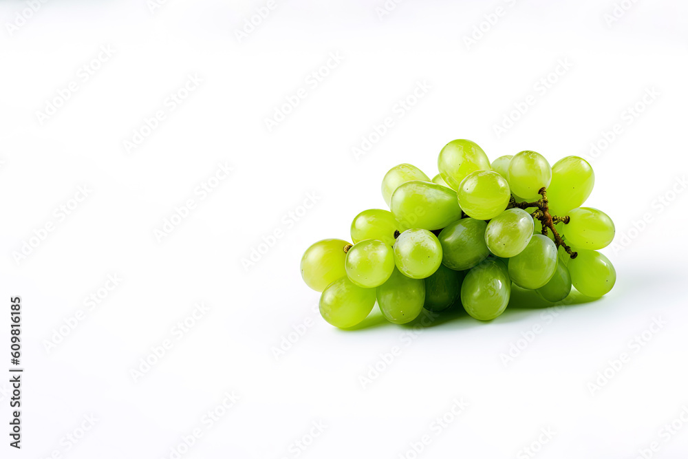 Fresh green grape bunch isolated on white background with copy space. Created with Generative AI Technology Fresh green grape bunch isolated on white background with copy space. Created with Generative AI Technology