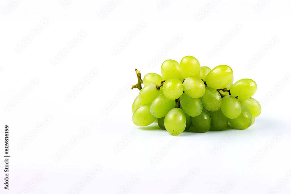 Fresh green grape bunch isolated on white background with copy space. Created with Generative AI Technology