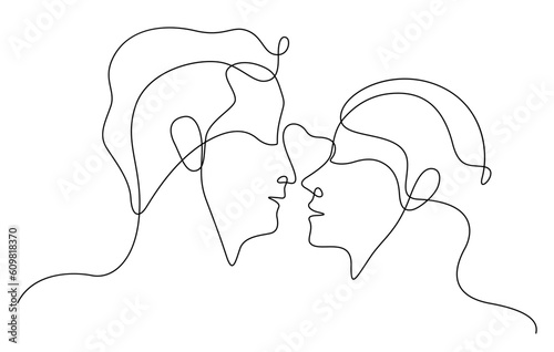 couple portrait illustration in one line drawing happy emotion
