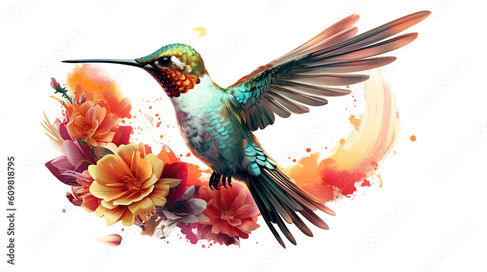 Obraz premium radiant hummingbird with iridescent feathers isolated on a transparent background for design layouts
