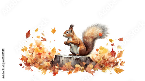 playful squirrel gathering nuts isolated on a transparent background for design layouts