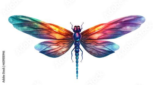 whimsical dragonfly with iridescent wings isolated on a transparent background for design layouts