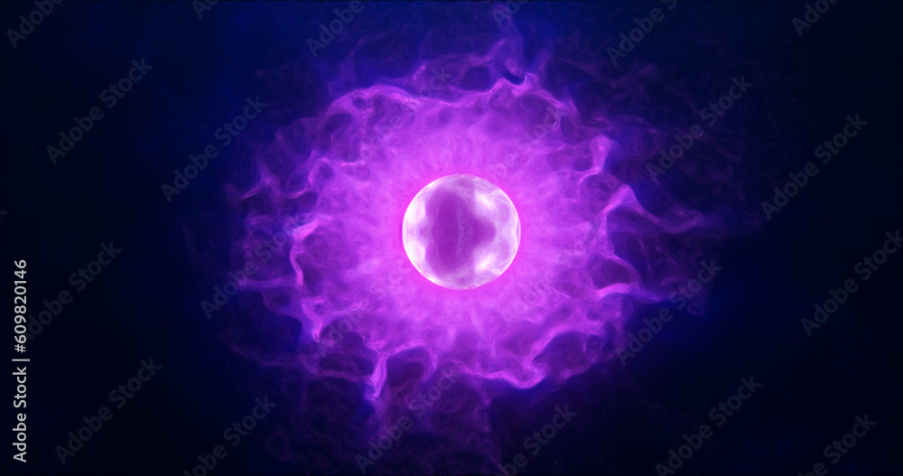 Purple energy sphere with glowing bright particles, atom with electrons and elektric magic field scientific futuristic hi-tech abstract background Purple energy sphere with glowing bright particles, atom with electrons and elektric magic field scientific futuristic hi-tech abstract background