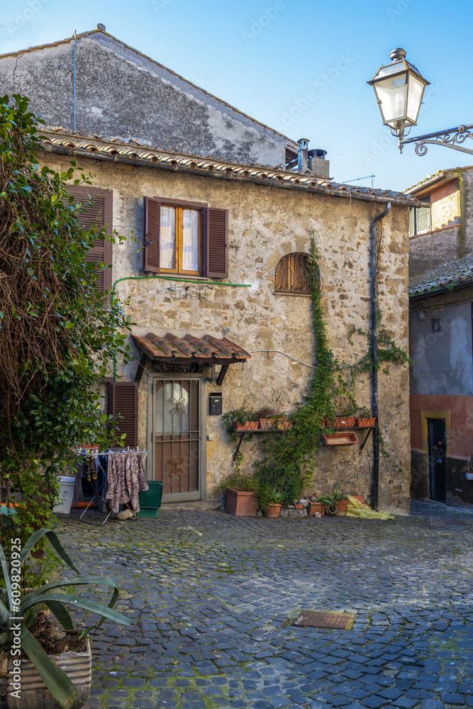 Maisons dans le village médiéval d'Anguillara Sabazia en Italie
