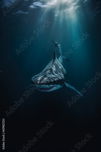 Black shark, eliminating light. AI generative