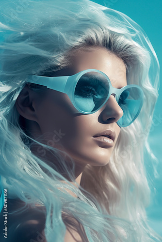 Blonde Sun Goddess: Embracing Summer Vibes with Fashionable Sunglasses and Light-Colored Hair, ai generative