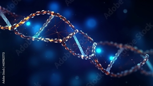 Dna helix with blue light, Genetic Code DNA Molecule Structure, Generative Ai © Deep Ai Generation