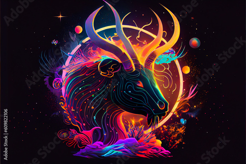 Vibrant color goat illustration. Generative ai.