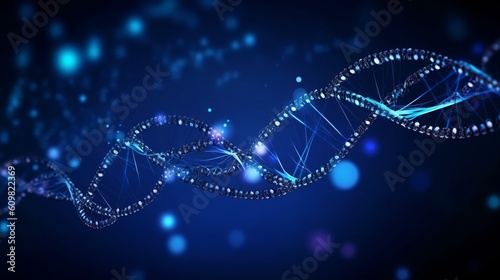 Dna helix with blue light, Genetic Code DNA Molecule Structure, Generative Ai photo