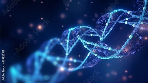 Dna helix with blue light  Genetic Code DNA Molecule Structure  Generative Ai