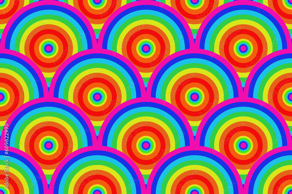 seamless pattern with colorful circles.Rainbow curve background. LGBTQ+ concept for pride month. Illustration circle with rainbow colorful pattern.
