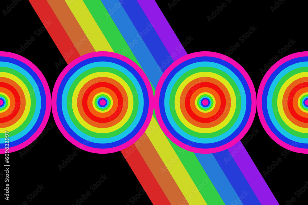 Obraz premium abstract rainbow background. Rainbow circle and stripes with black background. LGBTQ+ pride month concept. Symbol of transgender. LGBT wallpaper. 