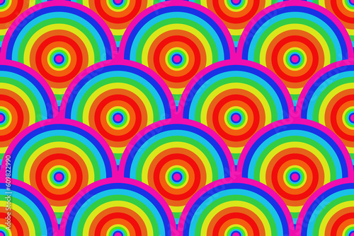 seamless pattern with colorful circles.Rainbow curve background. LGBTQ+ concept for pride month. Illustration circle with rainbow colorful pattern.