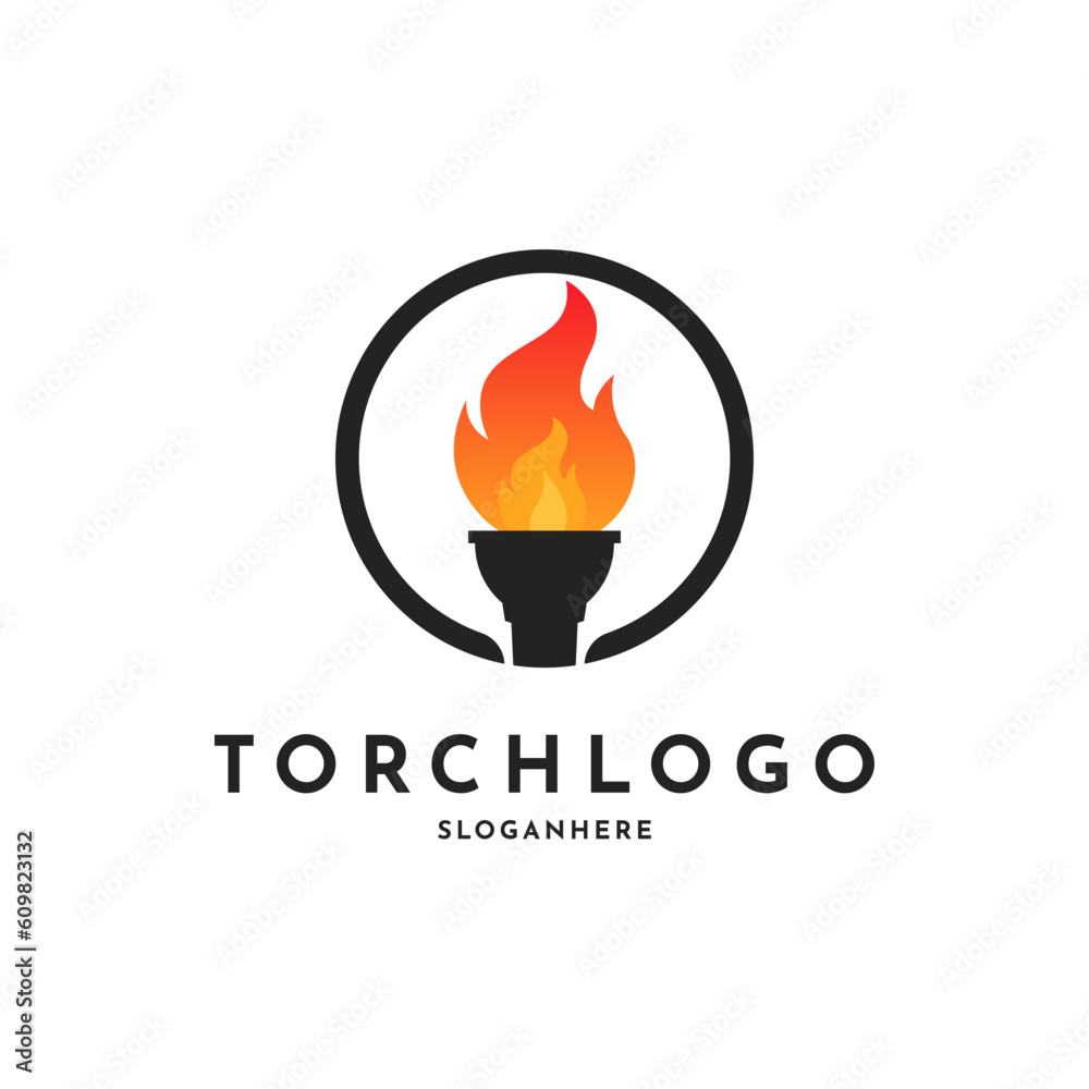 Elegant Circle Torch, Torchlight Fire Flame logo design inspiration Elegant Circle Torch, Torchlight Fire Flame logo design inspiration