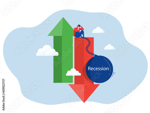 Economic recession ,Businessman stress on down arrow with  big chain Dramatic, Widespread, Stock Market Crash Definition  Illustration