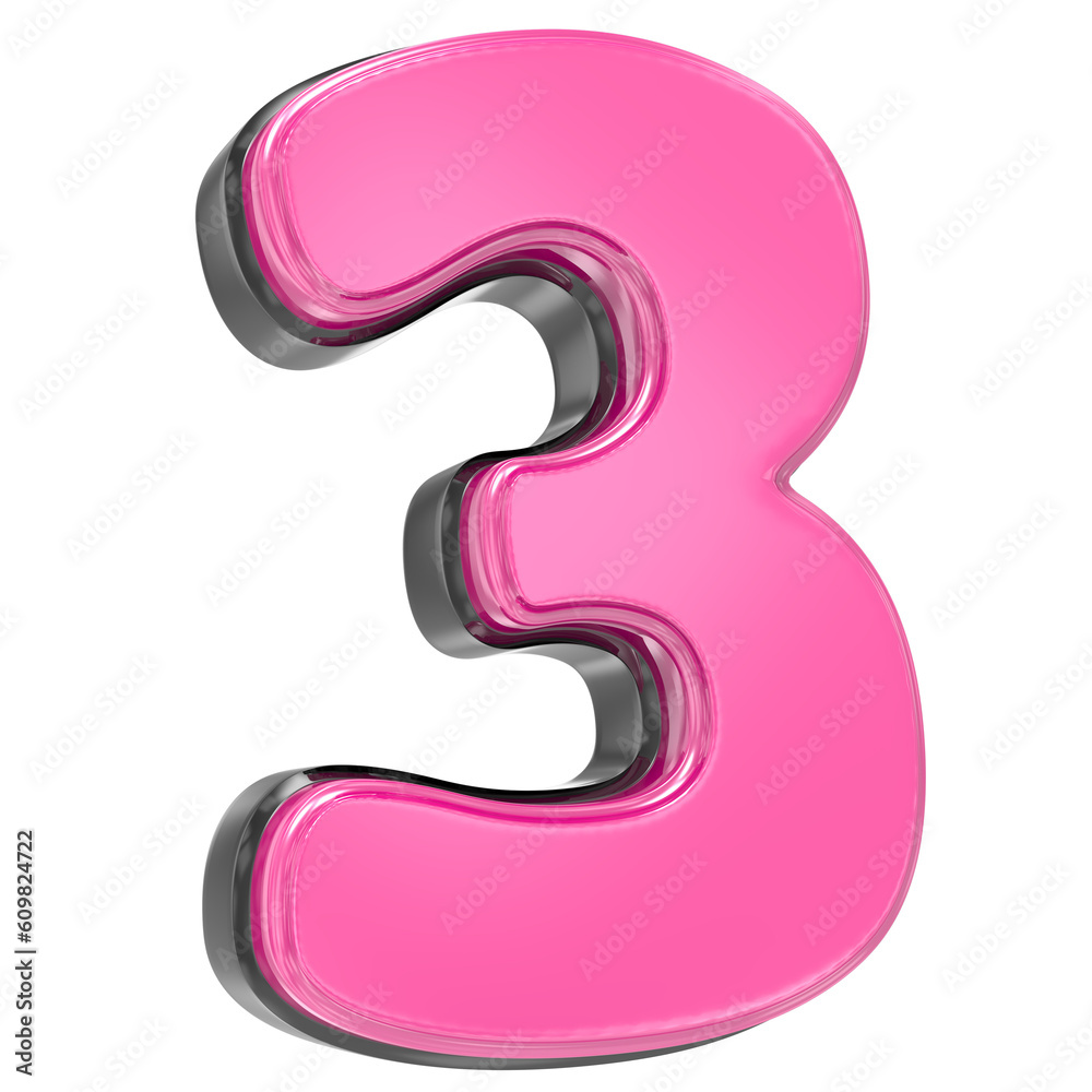 Pink 3 Number 3D Render Pink 3 Number 3D Render