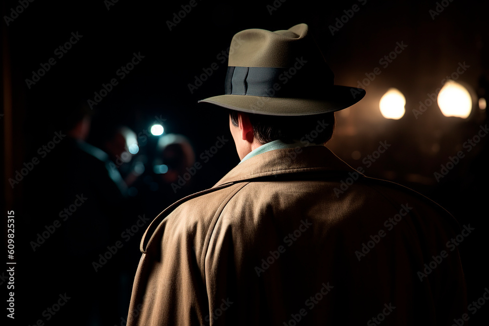 generative ai illustration of detective from behind, cannot see his face generative ai illustration of detective from behind, cannot see his face