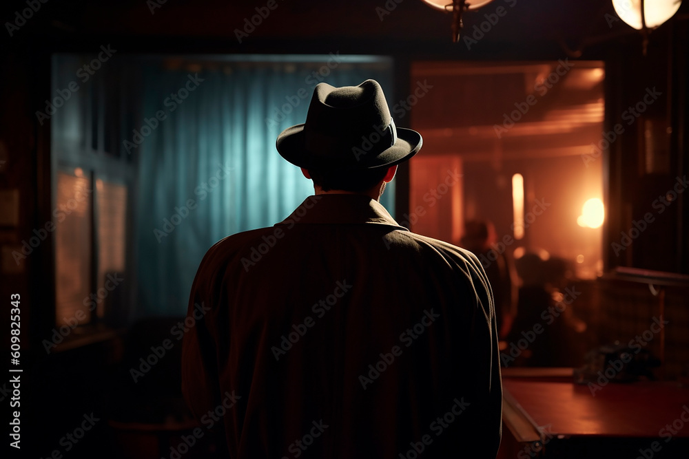 generative ai illustration of detective from behind, cannot see his face generative ai illustration of detective from behind, cannot see his face