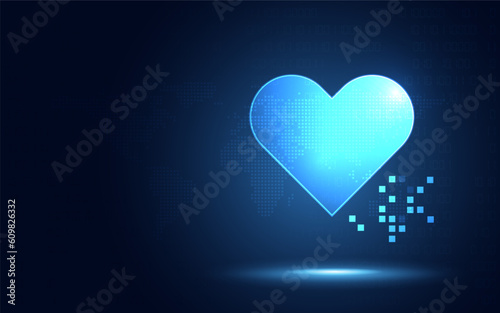 Futuristic heart shape blue digital transformation abstract technology background. Innovative technology and sign symbol concept. Vector illustration