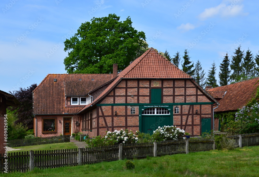 Historical Farm in Spring in the Village Düshorn, Lower Saxony Historical Farm in Spring in the Village Düshorn, Lower Saxony