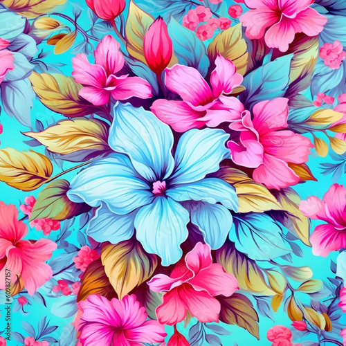 Abstract pink and blue flower pattern background Generative AI